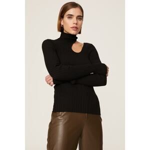 Anine Bing Sz M Victoria Black Long Sleeve Cut Out Turtleneck Top sweater